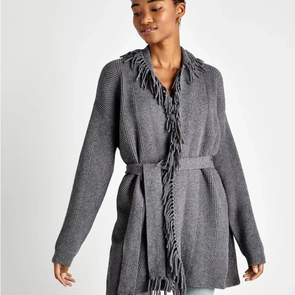 Splendid‎ Womens Gray Size Small Cora Fringe Wrap Jacket Cardigan Sweater Top